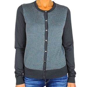 Halogen Merino Wool Button-Up Cardigan Medium Blue Grey